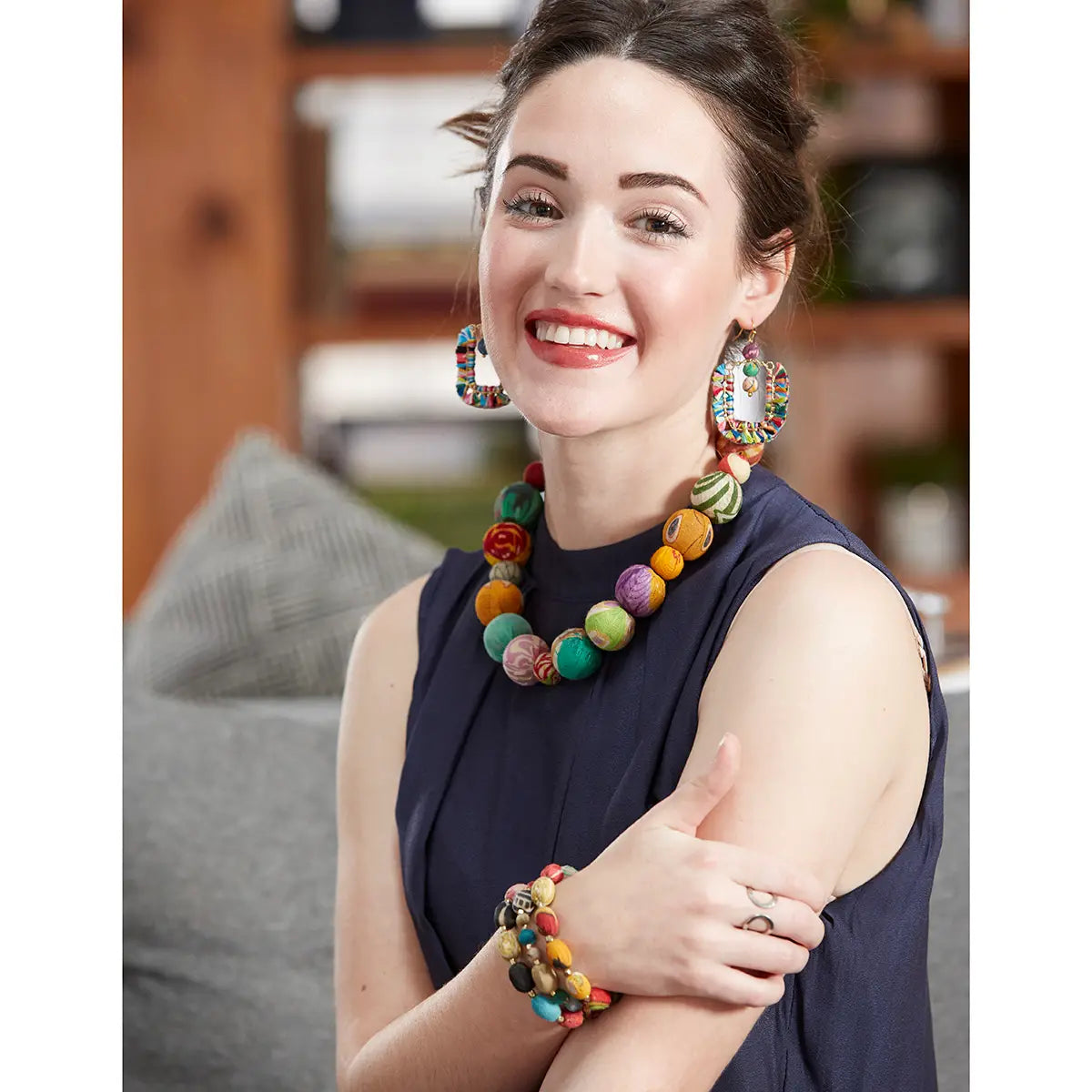 Kantha Oval Beaded Bracelet