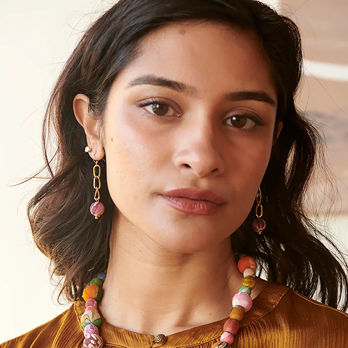 Kantha Chain Drop Earrings